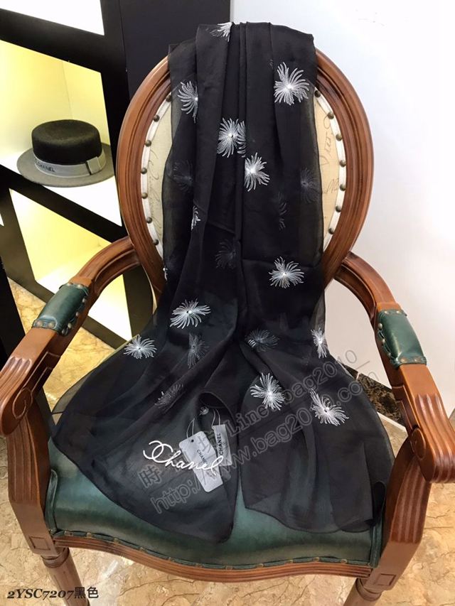 CHANEL圍巾 2019年最新火爆款 香奈兒真絲繡花長巾 CHANE女絲巾  llwj6782